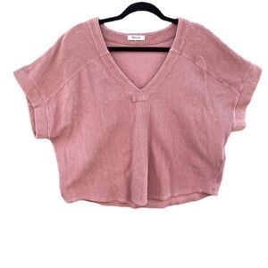 Madewell Blush Pink Ottoman Jacquard V-Neck Boxy Top Sz XL